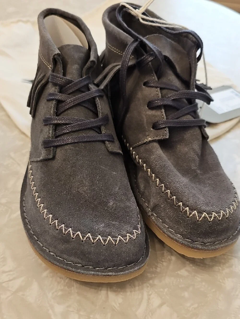 Women's Fringe Ankle Boots Gray Suede Leather